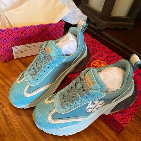 Tory Burch Brisk Blue and Ivory Trainer Sneakers - Picture 1 of 7